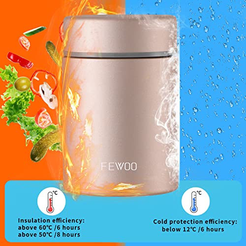 Fewoo Soup Thermos,Food Container For Hot Cold Food, Vacuum Insulated Stainless Steel Lunch Box For Kids Adult,Leak Proof Food Jar For School Office Picnic Travel Outdoors (Champaign Golden 13.5 Oz) #TOP7