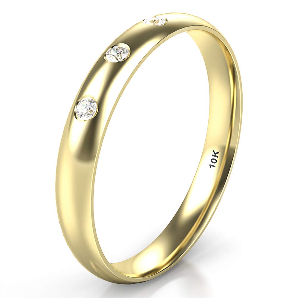 10K White/Yellow/Rose Gold 3 Diamond 3MM Dome Wedding Anniversary Band Ring