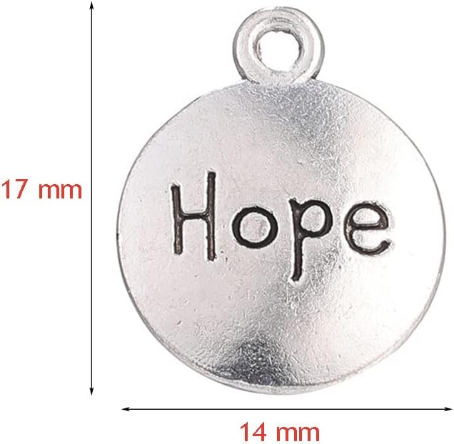 Teensery 100 Pcs Alloy Hope Message Charms Antique Silver Round Pendant Charms for Necklace Bracelet Earrings Making and DIY Crafts - Image 4