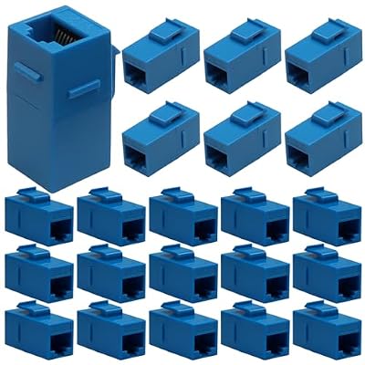 BokWin 25 Pack Blue RJ45 Keystone Coupler Inline Adapter, Female to Female Ethernet Cable Extender for Cat6/Cat6a/Cat5e, Slim Profile Snap-in Connector