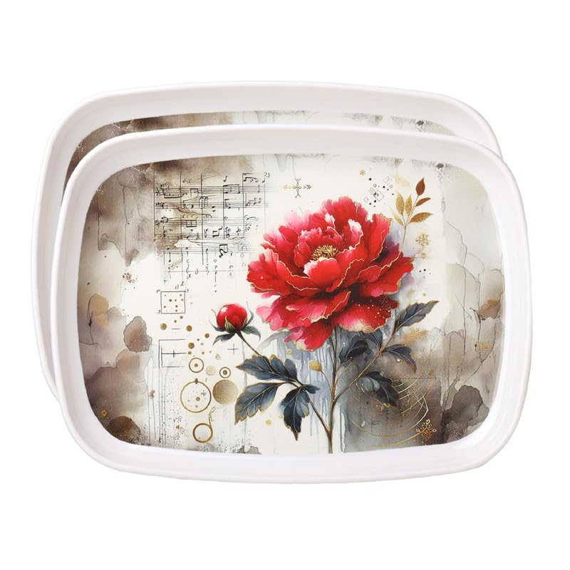 Image of Golden Fish Serving Tray Set of 2 with Floral Print, Rectangular Rounded Edge Tray for Kitchen, Dining & Tea Serving, Lightweight Durable Multipurpose Food & Snack Tray