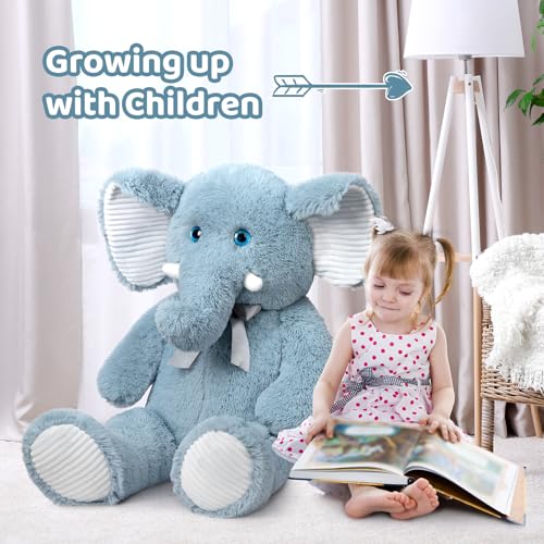 BEJOY XXL Großer Elefant Teddy Stofftier mit 3D Blauen Augen, Plüschtiere Weiches Kuscheltier für Kinder, 100cm