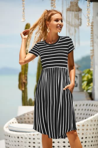 Image of Simier Fariry Womens Summer Modest Work Casual Midi Knee Dress Pocket Short Sleeve Teacher Outfits Spring Travel Clothes