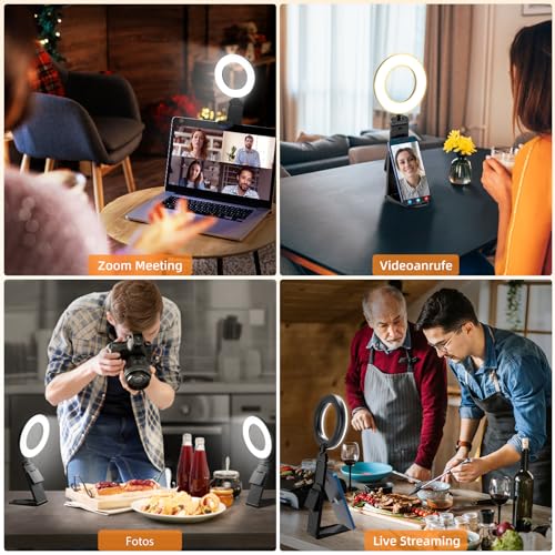 Evershop Ringlicht Laptop PC Videokonferenz Licht 2 Packs,Ring Light 5”Monitor Tisch mit Stativ&Handyhalter 3 Lichtfarben,10 Helligkeitsstufen,360° Drehbar, LED Lampe für Home Office Tiktok YouTube