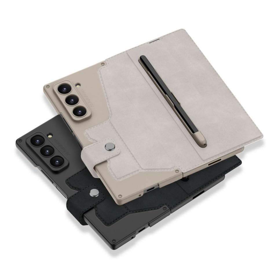 Étui en cuir vert pour Samsung Galaxy Z Fold 5 flip case rigide finition premium - 5