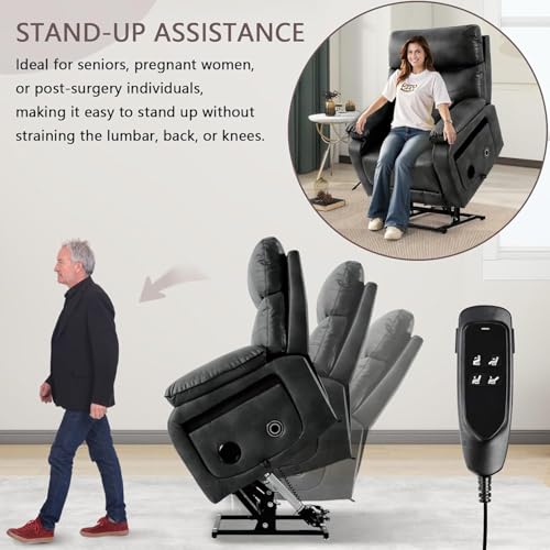 Image of Motorized Power Recliner Sofa for Adult & Elderly, Infinite Position Lay Flat Lift Chair, Cup Holder, Lumbar Pillow, Wireless Charger, Leather (Silver Grey)