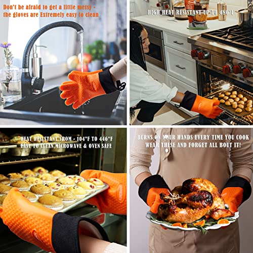 Kitchen Oven Gloves,Silicone And Cotton Double-Handle Hot Food Right On Your Grill Fryer,Layer Heat Resistant Oven Mitts/Bbq Gloves/Grill Gloves-Perfect For Baking And Grilling,13.2X7.7Inches,Black #TOP6