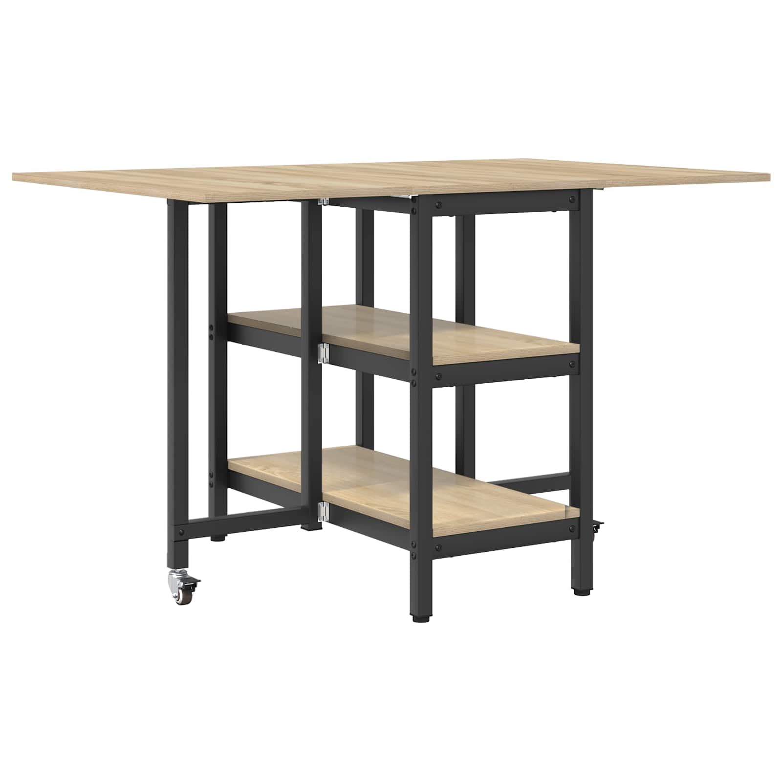 Tavolo da Pranzo Allungabile Pieghevole 122x80x76,5 cm | Mobile salvaspazio per cucina e soggiorno con due ripiani inferiori per riporre stoviglie e accessori.