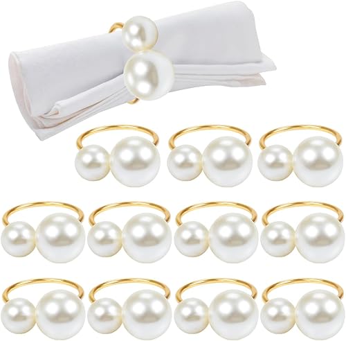 Juego de 12 servilleteros de perlas, soporte de hebilla dorada para Pascua, reunión familiar, cena, decoración de boda, servilleta para Navidad, día