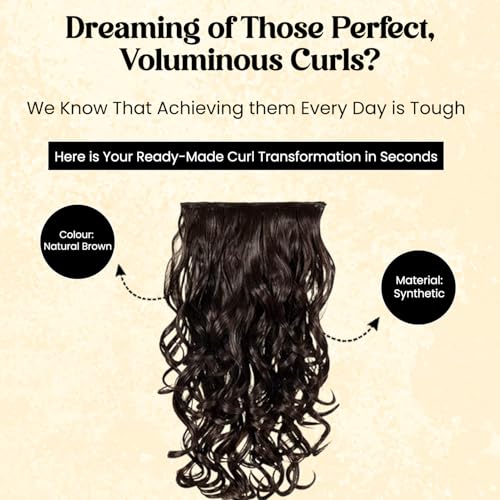 Image of KIS Synthetic Curly Hair Extensions with 4 Clip-in for Women, Natural Brown | 20 Inches, Natural, Soft Heat Resistant Hair, Thick Washable Reusable, Artificial Hair Clip on Extension for Bridal, Wedding