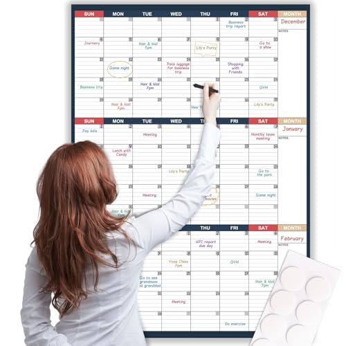 Dry Erase Calendar for Wall - Undated 3 Month Wall Calendar, 28' x 40'(Vertical), Large Wall...