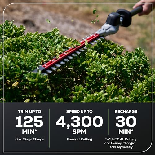 Image of Greenworks 82V 24 inch Brushless Cordless Fixed Mid Pole Hedge Trimmer, 2.5Ah Battery and Dual Port Rapid Charger (Great for Landscapers and Professionals)