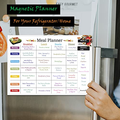 Image of Awestuffs Magnetic Dry Erase Whiteboard Sheet for Refrigerator - Stain Resistant Whiteboard Sheet [Made in India] (Meal Planner [45 x 30 cm] (Large))