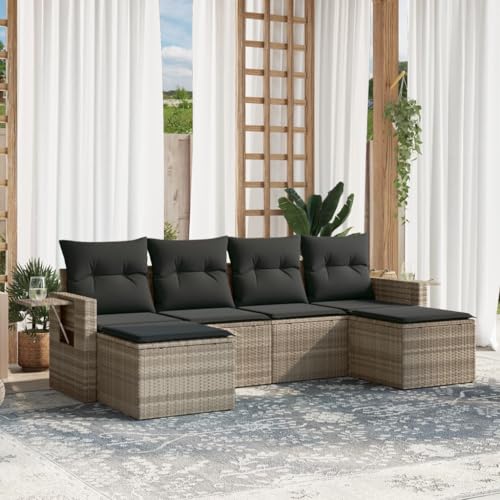 Homgoday Set de sofás de jardín 6 pzas y Cojines ratán sintético Gris Sofá de jardín Muebles Chill out Sofas Sofa Exterior terraza Gris Claro Sin Mesa