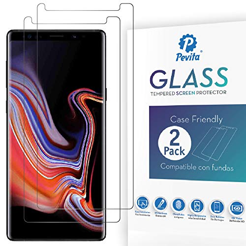 Pevita Protector de Pantalla para Samsung Galaxy Note 8 / Samsung Galaxy Note 9 [2 Packs] Case Friendly. Fácil Instalación. Cristal Templado Premium para Samsung Galaxy Note8 / Samsung Galaxy Note9