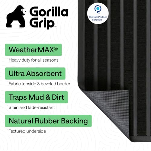 Image of GORILLA GRIP WeatherMAX Door Mat, Indoor Outdoor Use, 29x17, Black Stripe