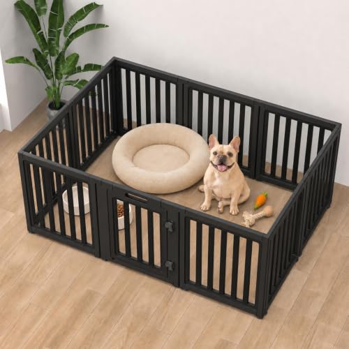Image of EVERFRONT Dog Playpen with Door - Dog Pen Indoor - Easy Assemble Dog Play Pen - Puppy Playpen, Cat Playpen, Small Animal Playpen, Dog Play Pen Indoors (Black, 24 inch, 10 Panels)