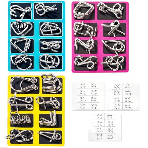 24-Teiliges Metall Puzzle Set, Metalldraht Puzzle, Geduldsspiel für Erwachsene und Kinder, 3D Puzzle Erwachsene, Metall Knobelspiele, Logikspiele zur Gehirnförderung, Geschenk zu Geburtstag
