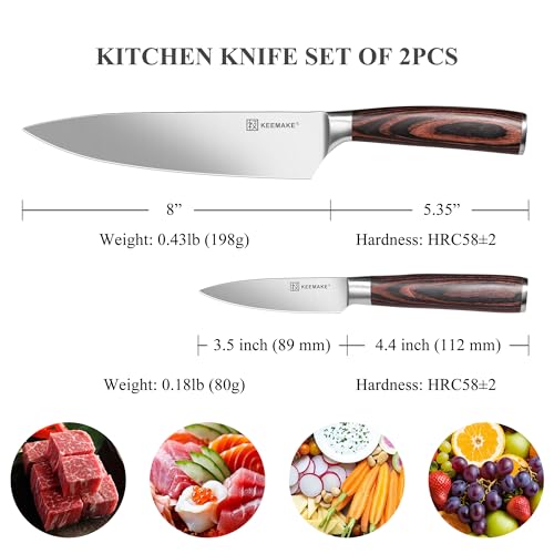 Image of KEEMAKE Professional Chef Knife Set 2 Pieces - Kitchen Knives High Carbon Stainless Steel Ultra Sharp Blade & Ergonomic Pakkawood Handle, Perfect for Meat Cutting, Vegetable Chopping & Culinary Gifts