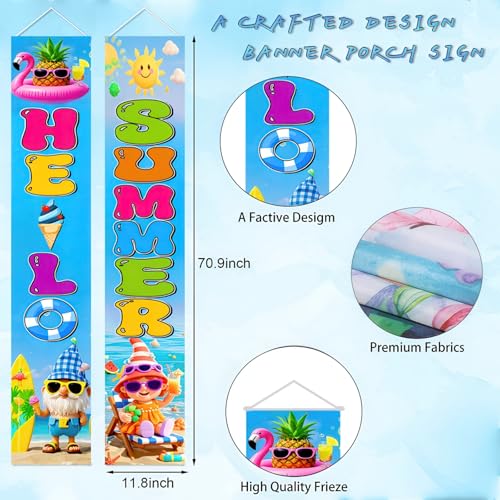 Image of BlissYard 2pcs Welcome Summer Door Banner Hawaiian Gnome Porch Banners Sign Summer Sunshine Beach Front Door Hanging Decor Banner for Seasonal Home Hawaii Tropical Party Outdoor Decorations