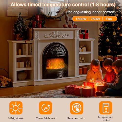 Image of 78 inch Electric Fireplace with Mantel, Electric Fireplace Heater Entertainment Center with Storage, TV Stand for TVs Up to 90 Inch, Stacked Stone Surround 30'' Fireplace Insert Heater Living Room-White