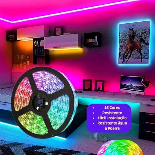 Fita Led 10m RGB 5050 Colorida + Fonte p/Sanca Fachada Piscina Iluminação Prova D'agua IP65 Premium