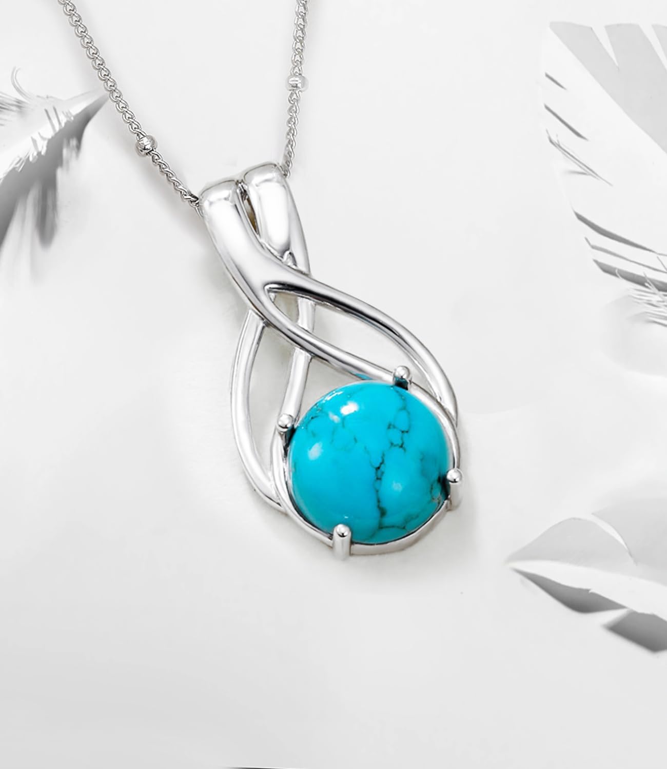 Genuine Turquoise Necklace for Women 925 Sterling Silver with Round Real Natural Stone Jewelry for Her Wife Mom Sister Girlfriend
