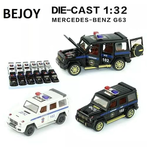 Image of 1:32 Scale G Wagon Police Toy Car for Kids Police Diecast Metal Car Sound Light Pull Back Openable Door
