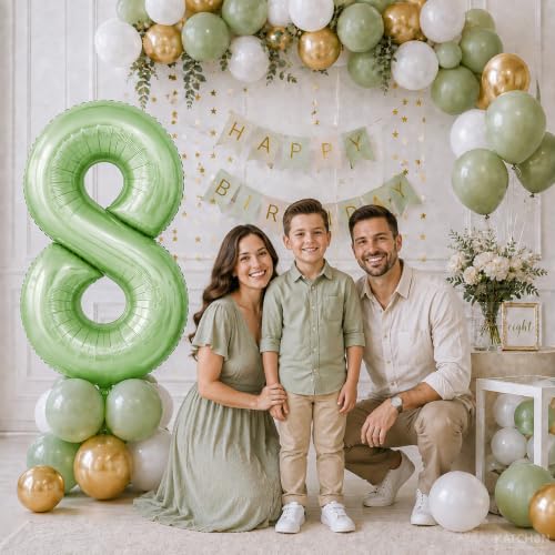 Image of KatchOn Sage Green Number 8 Balloon - 40 Inch | 8 Balloons for Birthday