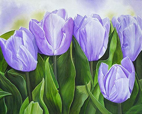 NC56 Peinture par numéro Kits Toile Bricolage Peinture à l'huile pour Enfants étudiants Adultes débutant Fleurs de Tulipe Violette 40X50Cm Cover