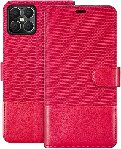 Étui iPhone 12 et 12 Pro rouge avec portefeuille à rabat et support vidéo intégré