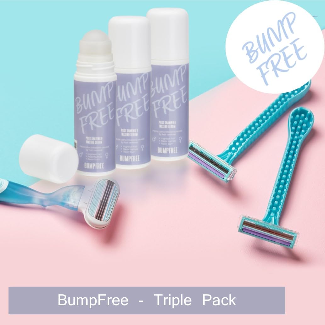 Zestaw 3 sztuk; BumpFree serum przeciw pryszczom po goleniu, wrastającym włosom i oparzeniom po goleniu – pielęgnacja po goleniu dla mężczyzn i kobiet – 90 ml Roll-On