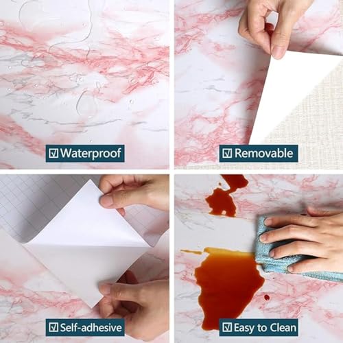 Image of Kitchen Cabinets Marble Wallpaper Roll for Home & Kitchen Decor - Oil Proof Waterproof Self Adhesive Wall Paper Sticker for Floor Tiles, Countertop, Cupboard, Drawer (60 * 200 cm) (Pink, 3)