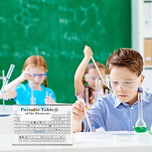Tabela periódica com elementos reais dentro da tabela periódica de acrílico com amostras de elemento