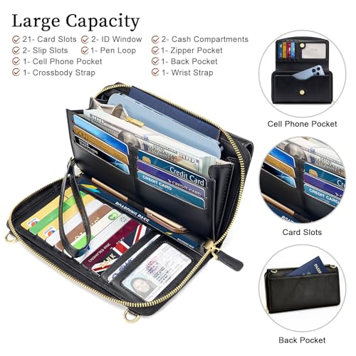 Peacocktion Womens Crossbody Wristlet Wallets with Cell Phone Pocket RFID Vegan Leather Cross Body Purses Travel2