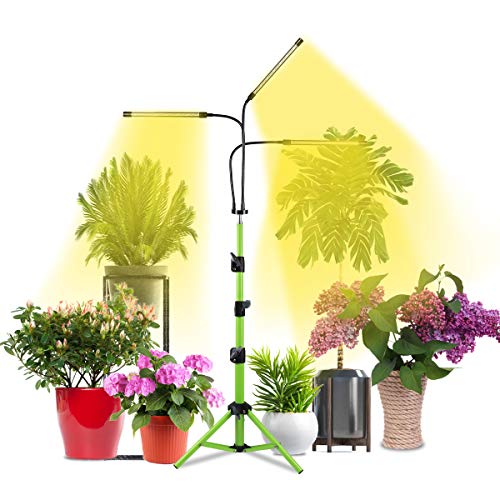 Plant Grow Light with Stand, 60W 3500K Sunlight Full Spectrum Floor Plant Light for Indoor Plants, Tripod Stand Adjustable 15-47In, 5-Level Dimmable & Auto On/Off Timing