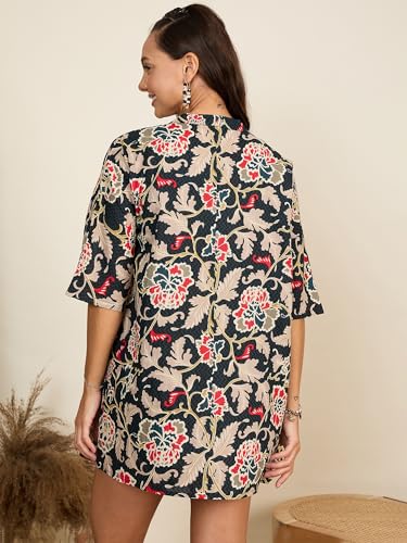 Image of WineRed Cotton Woman Beige 3Pcs Coord Set With Shorts, Floral