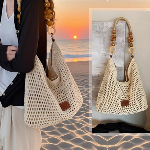 Image of Hand-woven Soft Large Straw Shoulder Bag Retro Boho Tote Bags Summer Beach Bag Rattan Handbag