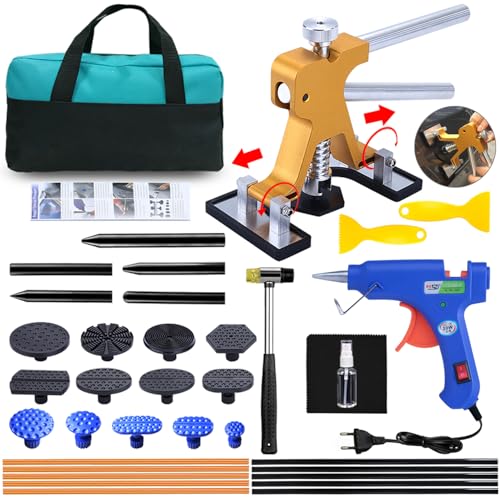 Randalfy Dent Reparatur Kit, Auto Body Dent Puller Kit mit verstellbarem Golden Dent Lifter Puller für Auto Body Hail Dent Removal Dent Remover Automobil Body Reparatur