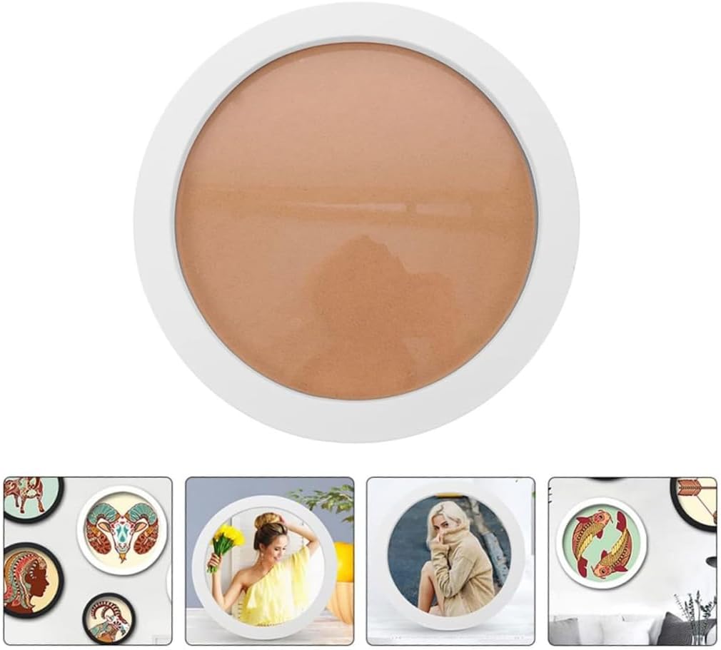 Decorative 8 Inch Round Photo Holder White Wood Picture Frame for Home Decors