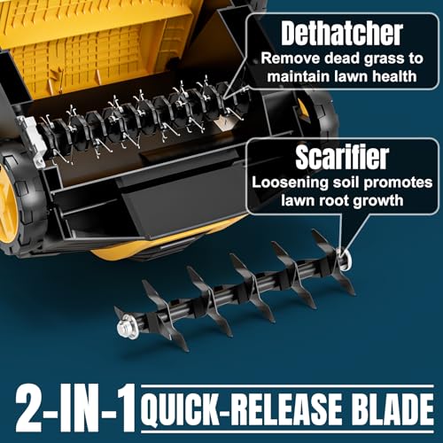 Image of EVEAGE 16 Inch 2-in-1 Electric Dethatcher and Scarifier 5-Position Depth Adjustment,Lawn Dethatcher with 15 Amp Copper Motor, Removeable 14.5-Gal Collection Large Capacity Bag