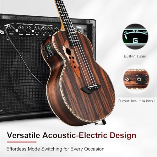 Image of 26 inch Caramel CT904 Ebony Tenor LCD color display Electric Professional Player Beginners Ukulele Uke Kit Bundle Padded Gig bag Strings,Strap