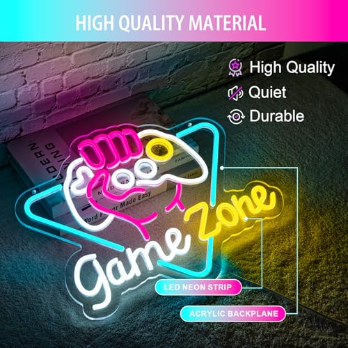 Image of Basaneon Game Zone Neon Sign Dimmable Gamer Neon Signs Gaming Led Signs for Game Room, USB Powered Colorful Neon Gaming Signs for Boys Room, Teen Room, Gifts for Gamer(15.3 inchx12.5 inch)
