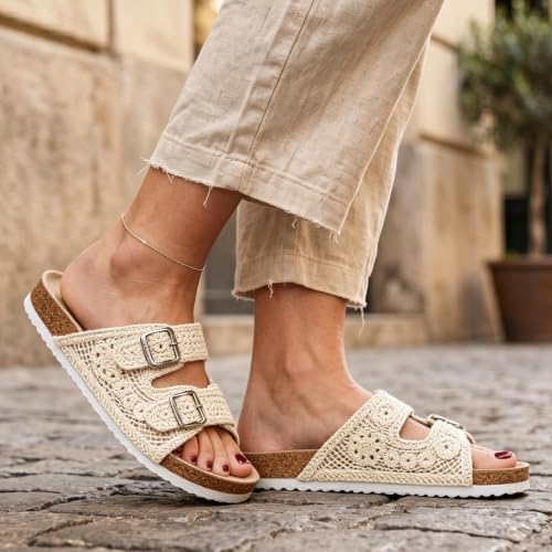 Image of PepStep Slide Sandals for Women with Soft Cork Footbed and Strap, Ladies Fashion Platform Slide Sandals Comfortable Slip On Style