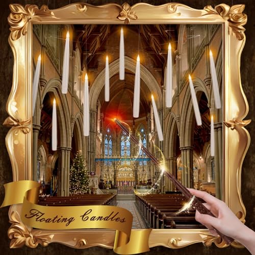 Image of YOROXRG 24 Pack Halloween LED Magic Hanging Floating Candles, Taper Flickering Flameless with 2 Magic Wands - Candle Set for Halloween, Christmas, Weddings, Birthdays & Fantasy Ambiance...