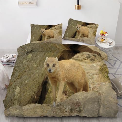 Generisch Bettwäsche 135x200 Tier Bettbezug Mungo Bettwäsche Sets, Weiche Mikrofaser Bettbezüg Set 3 Teilige mit 2 Kissenbezügen 80x80 mit Reißverschluss Eckbinder -Kg3656