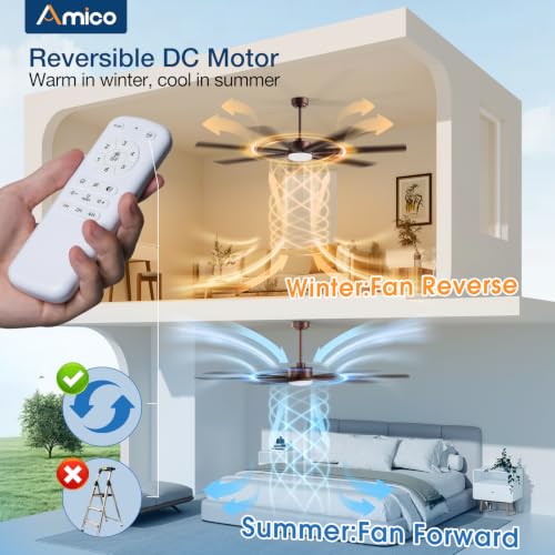 Image of Amico 72 Inch Ceiling Fans with Lights and Remote, Brown and Wood Grain