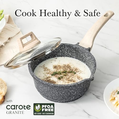 Image of CAROTE 1.5Qt & 3.0Qt Sauce Pan Set with Lid Nonstick Saucepan 4 Pcs Non Stick Sauce Pots Cooking Pot with Pour Spout, Easy to Clean, Small Kitchen Pots Induction Pot, PFOA FREE (Class Granite)