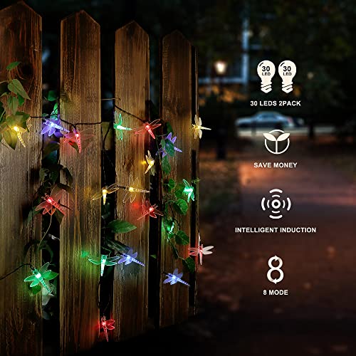 Heyfuni Solar String Lights, 2 Pack 19.6Ft 30 Led Solar Dragonfly Lights,8 Modes Waterproof Outdoor String Lights For Garden Patio Gate Yard Party Wedding Outdoor Decor(Multicolor) #TOP1