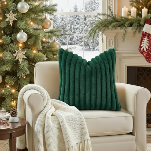 Image of decorUhome Fall Faux Fur Throw Pillow Covers 12x20 Set of 2 Christmas Green